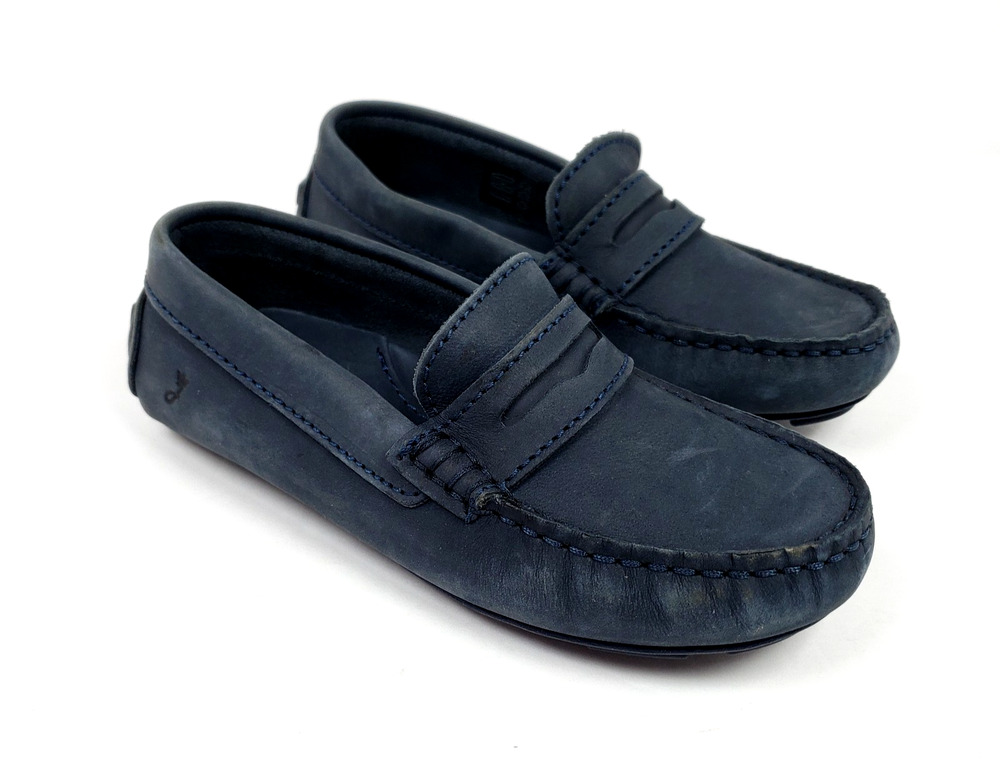 Jacadi Paris Boys Size EU 30 US 13 Navy Blue Leather Slip On Driving Loafer Shoe